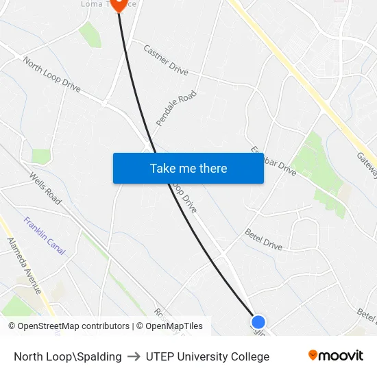 North Loop\Spalding to UTEP University College map