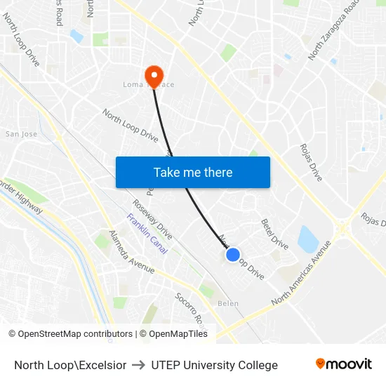 North Loop\Excelsior to UTEP University College map