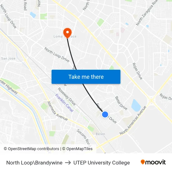 North Loop\Brandywine to UTEP University College map