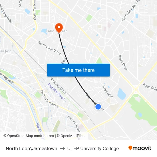 North Loop\Jamestown to UTEP University College map