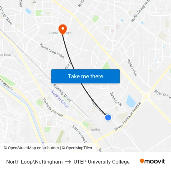 North Loop\Nottingham to UTEP University College map