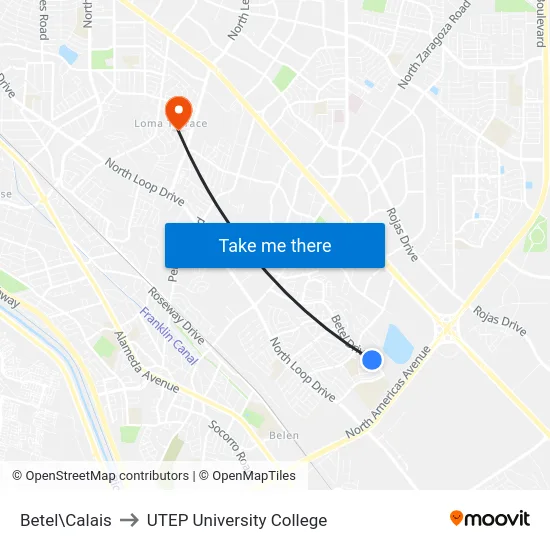 Betel\Calais to UTEP University College map