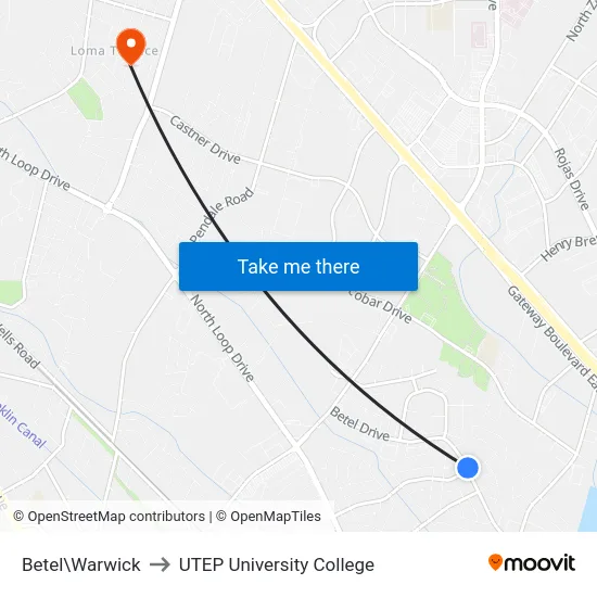 Betel\Warwick to UTEP University College map