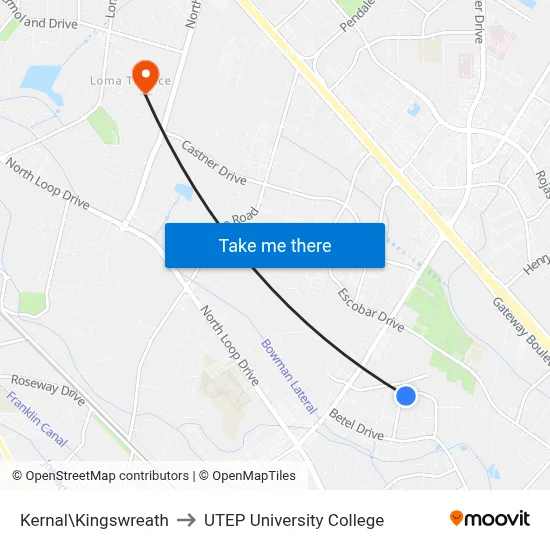 Kernal\Kingswreath to UTEP University College map