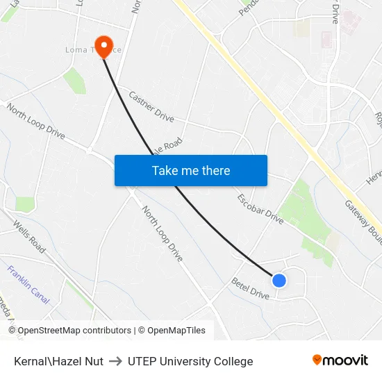 Kernal\Hazel Nut to UTEP University College map