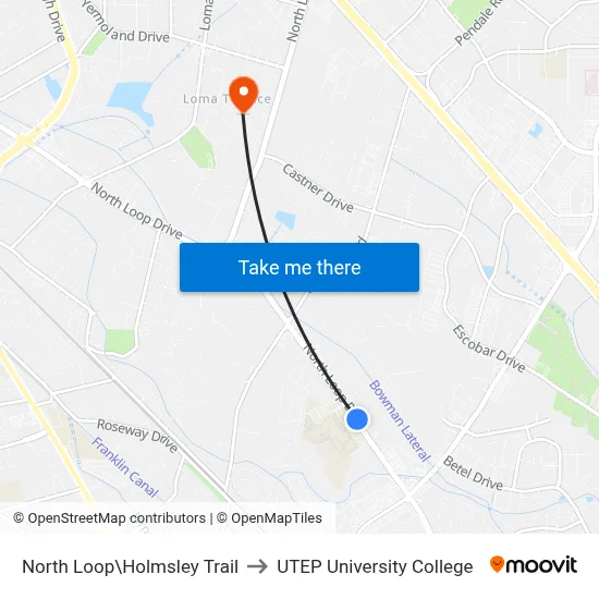 North Loop\Holmsley Trail to UTEP University College map