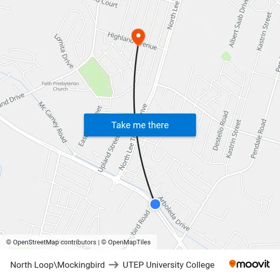 North Loop\Mockingbird to UTEP University College map