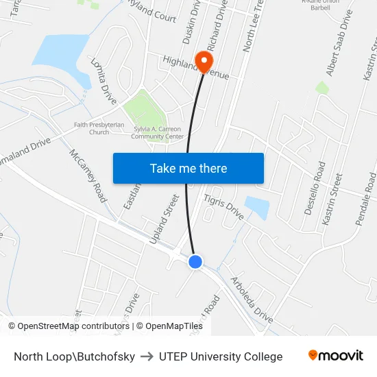 North Loop\Butchofsky to UTEP University College map