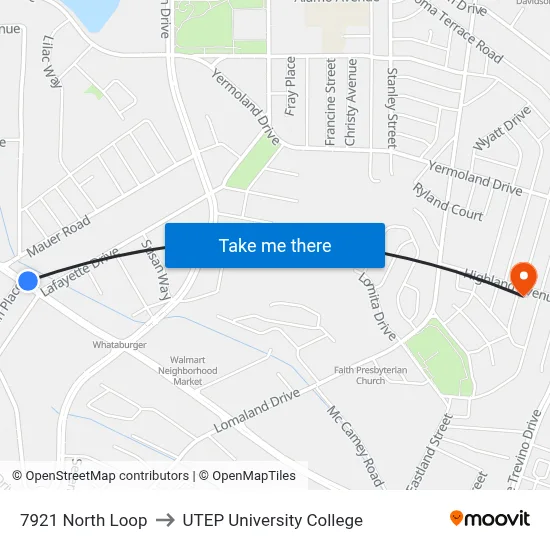 7921 North Loop to UTEP University College map