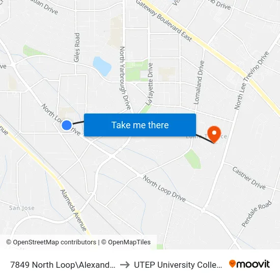 7849 North Loop\Alexander to UTEP University College map