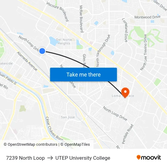 7239 North Loop to UTEP University College map