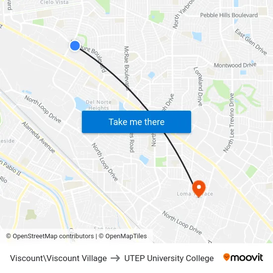 Viscount\Viscount Village to UTEP University College map