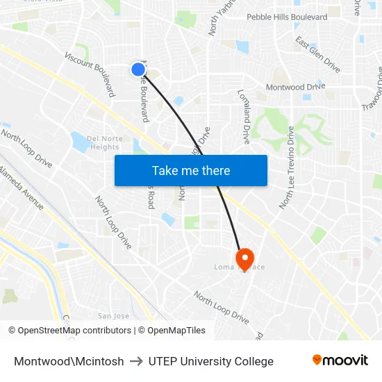 Montwood\Mcintosh to UTEP University College map