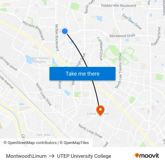 Montwood\Linum to UTEP University College map
