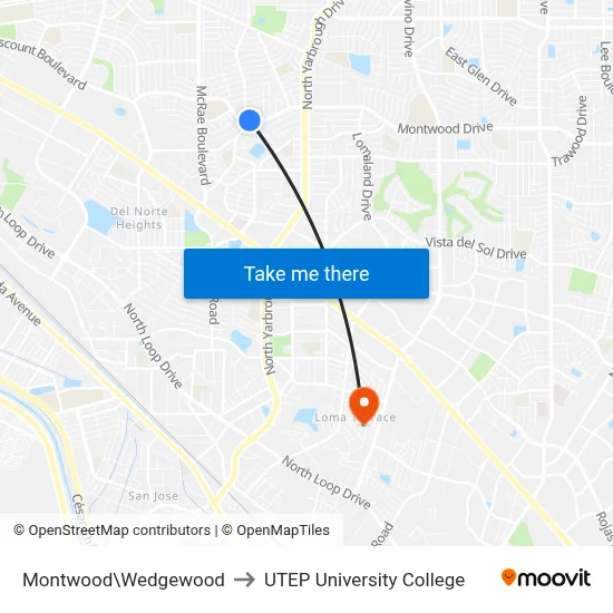 Montwood\Wedgewood to UTEP University College map