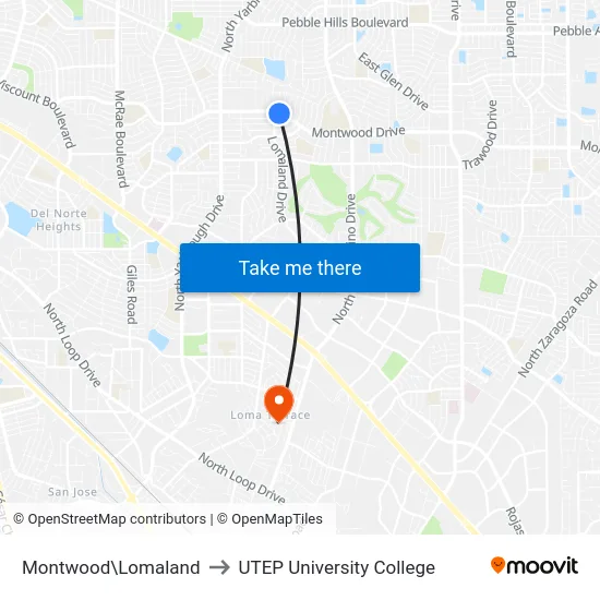 Montwood\Lomaland to UTEP University College map