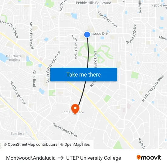 Montwood\Andalucia to UTEP University College map
