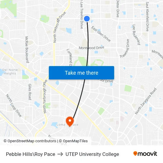 Pebble Hills\Roy Pace to UTEP University College map