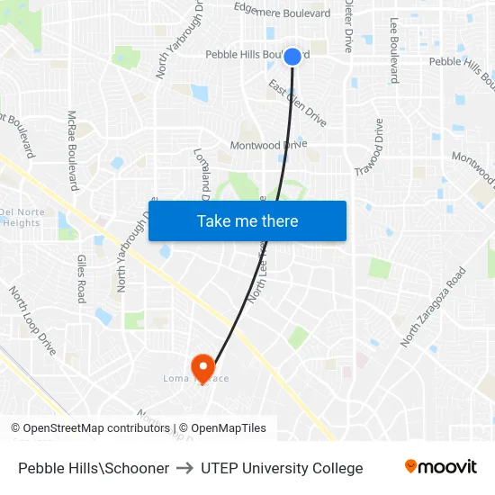 Pebble Hills\Schooner to UTEP University College map