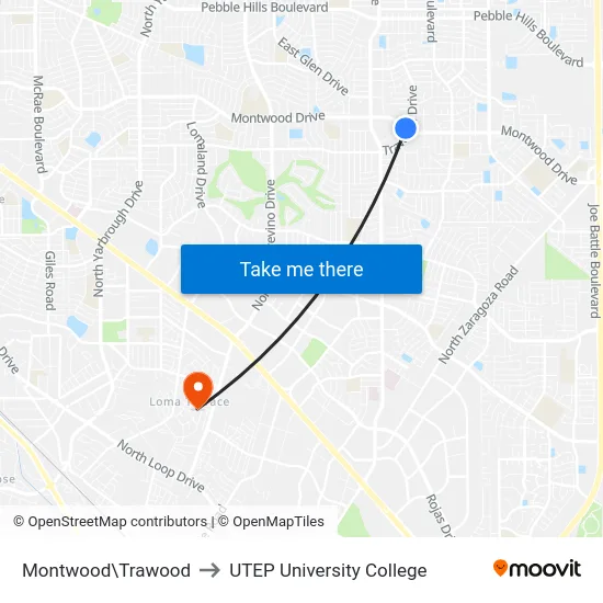 Montwood\Trawood to UTEP University College map