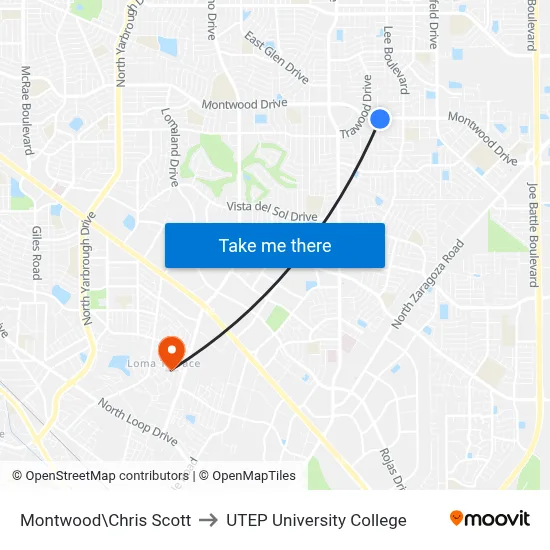 Montwood\Chris Scott to UTEP University College map