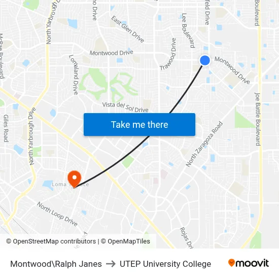 Montwood\Ralph Janes to UTEP University College map