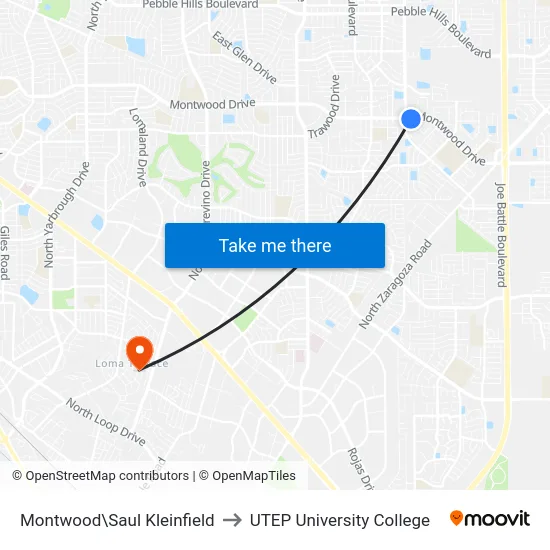 Montwood\Saul Kleinfield to UTEP University College map