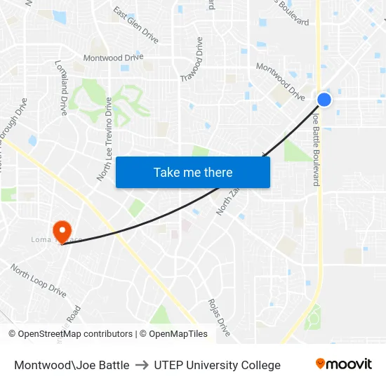 Montwood\Joe Battle to UTEP University College map