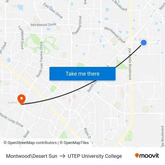 Montwood\Desert Sun to UTEP University College map