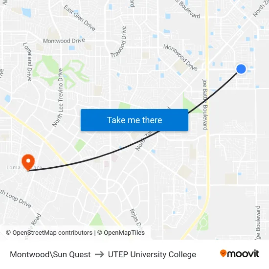 Montwood\Sun Quest to UTEP University College map