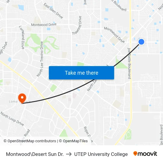 Montwood\Desert Sun Dr. to UTEP University College map