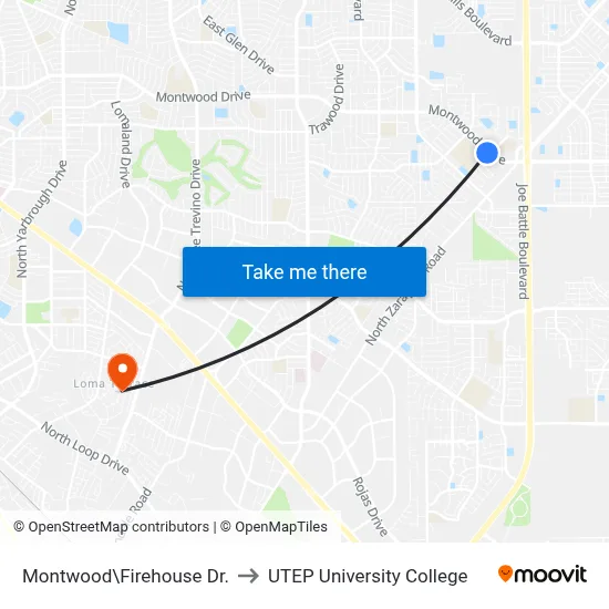Montwood\Firehouse Dr. to UTEP University College map