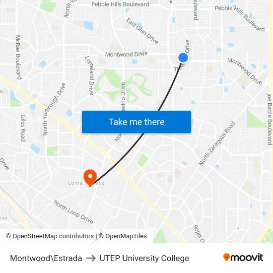 Montwood\Estrada to UTEP University College map