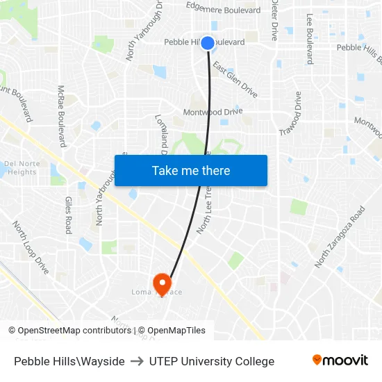 Pebble Hills\Wayside to UTEP University College map