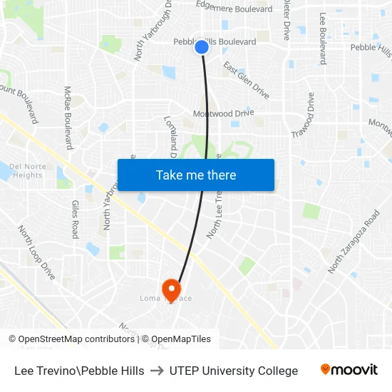 Lee Trevino\Pebble Hills to UTEP University College map