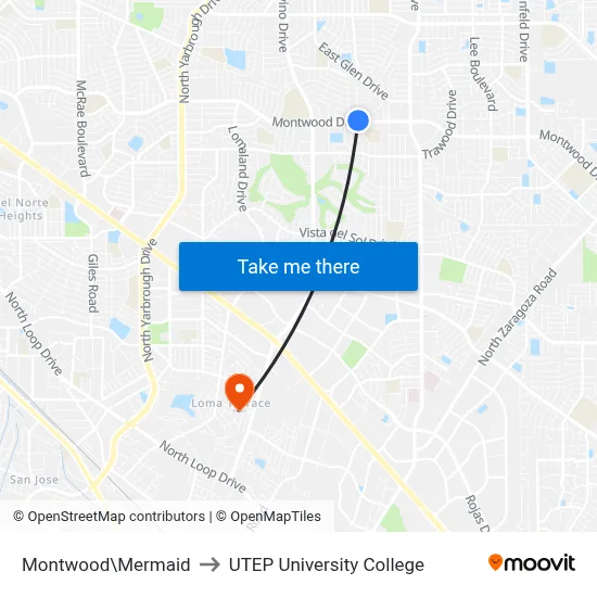 Montwood\Mermaid to UTEP University College map