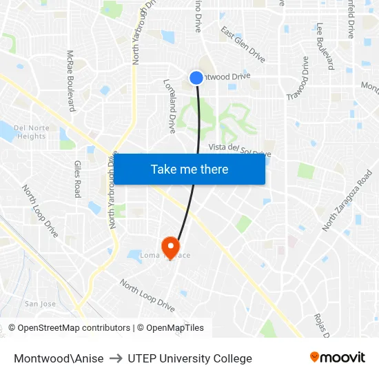 Montwood\Anise to UTEP University College map