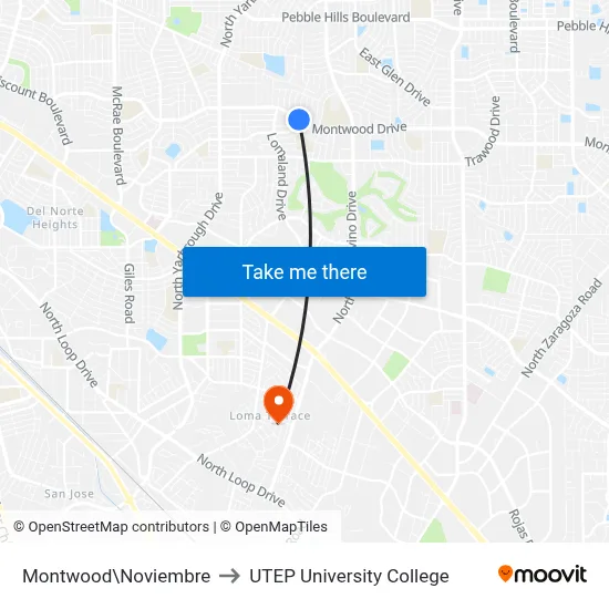 Montwood\Noviembre to UTEP University College map