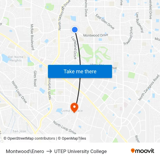 Montwood\Enero to UTEP University College map