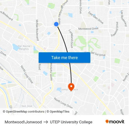 Montwood\Jonwood to UTEP University College map