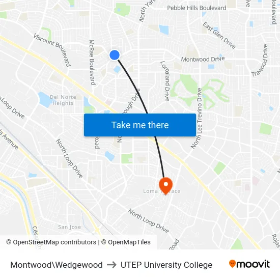 Montwood\Wedgewood to UTEP University College map