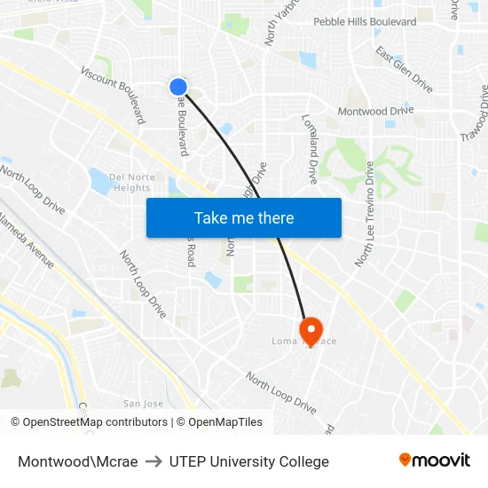 Montwood\Mcrae to UTEP University College map