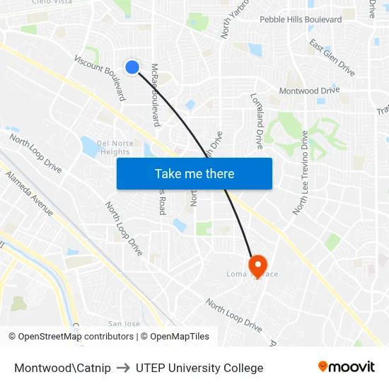 Montwood\Catnip to UTEP University College map