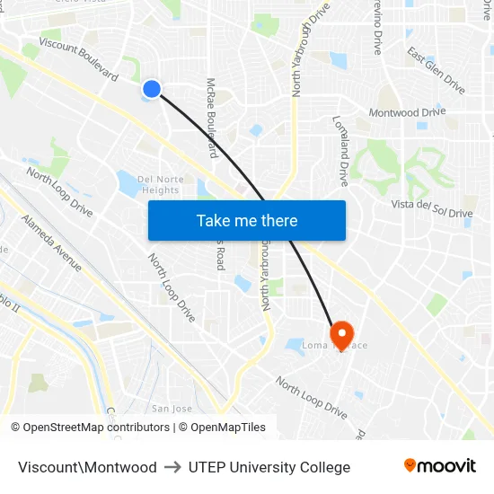 Viscount\Montwood to UTEP University College map