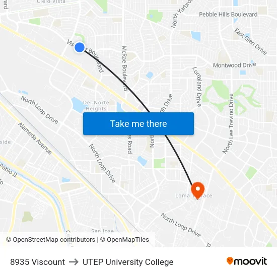 8935 Viscount to UTEP University College map