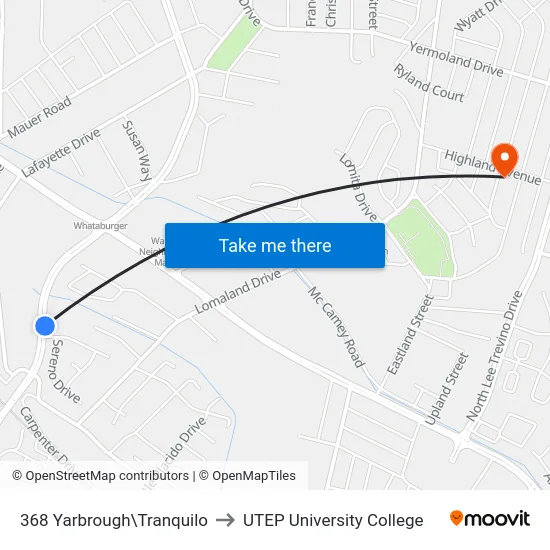 368 Yarbrough\Tranquilo to UTEP University College map