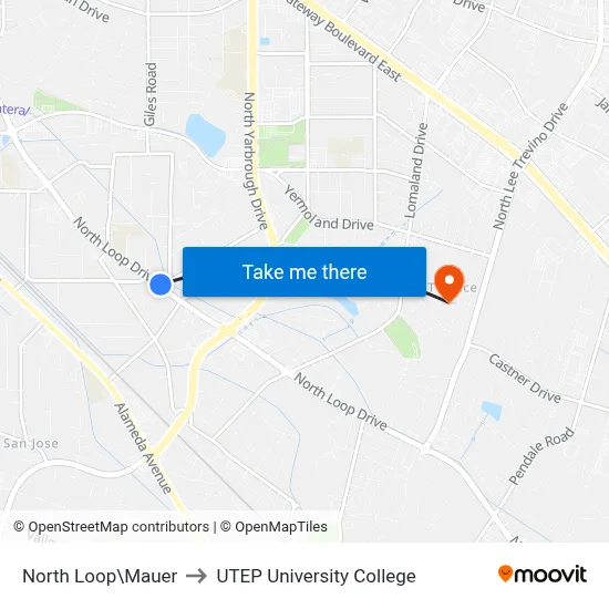 North Loop\Mauer to UTEP University College map