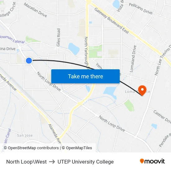 North Loop\West to UTEP University College map