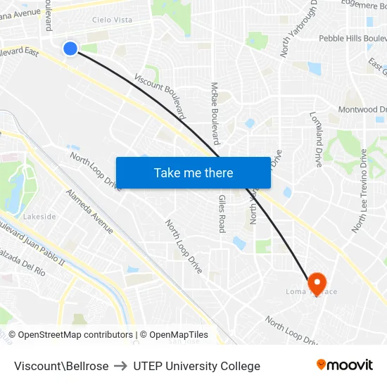 Viscount\Bellrose to UTEP University College map