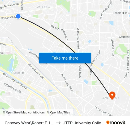 Gateway West\Robert E. Lee to UTEP University College map